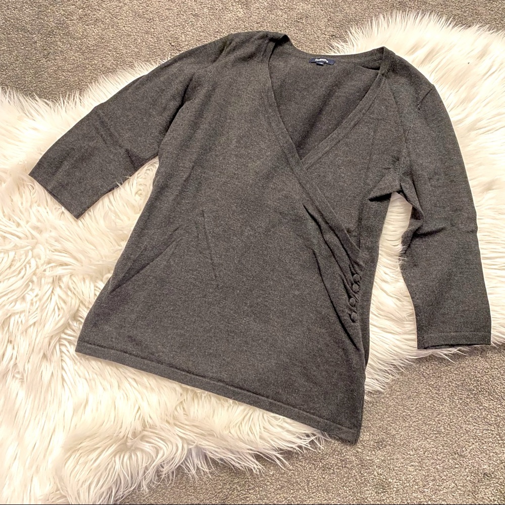 Grey faux-wrap sweater